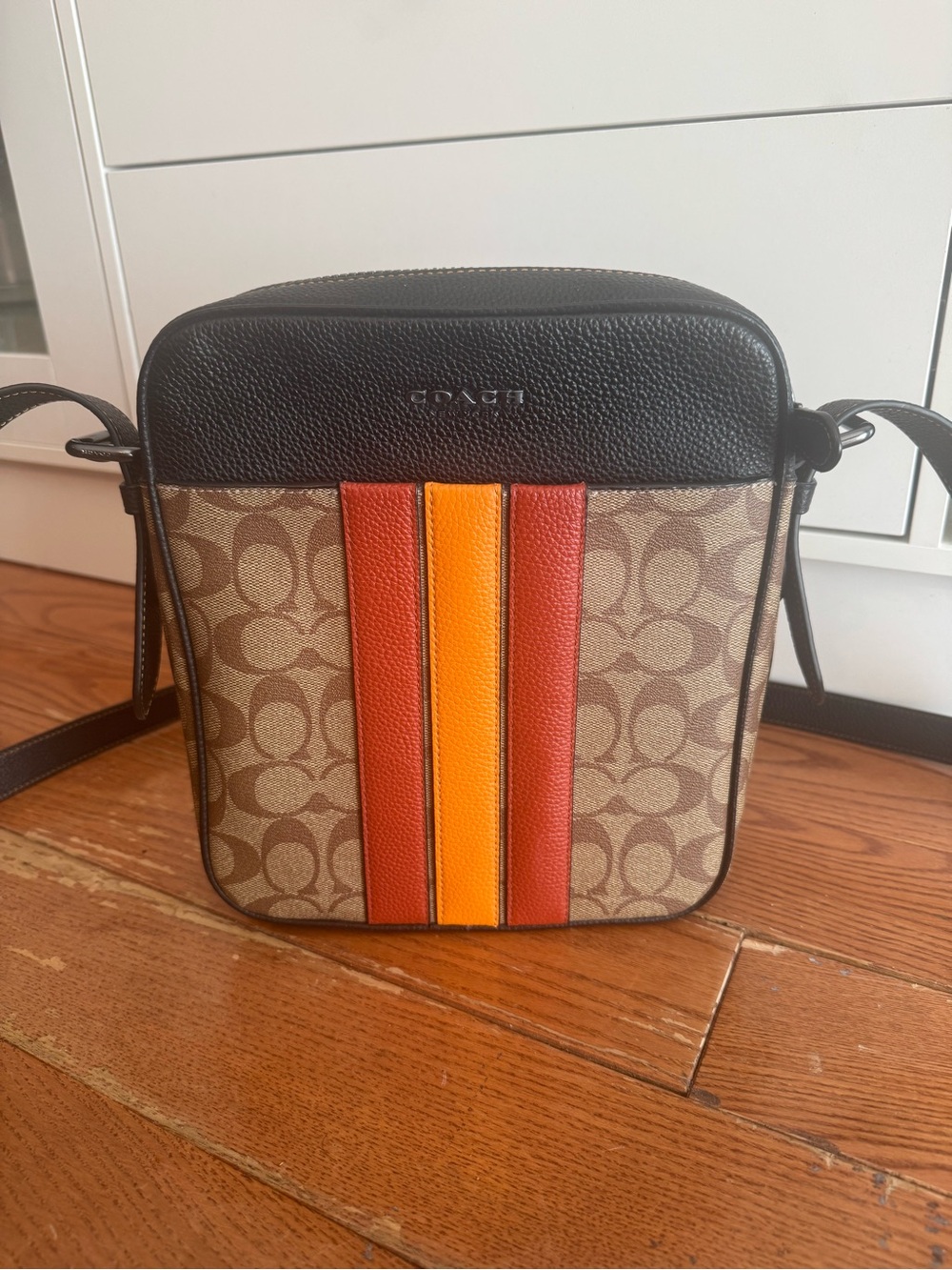 Coach Hudson Crossbody 21 Varsity Stripe Signature Canvas CB907